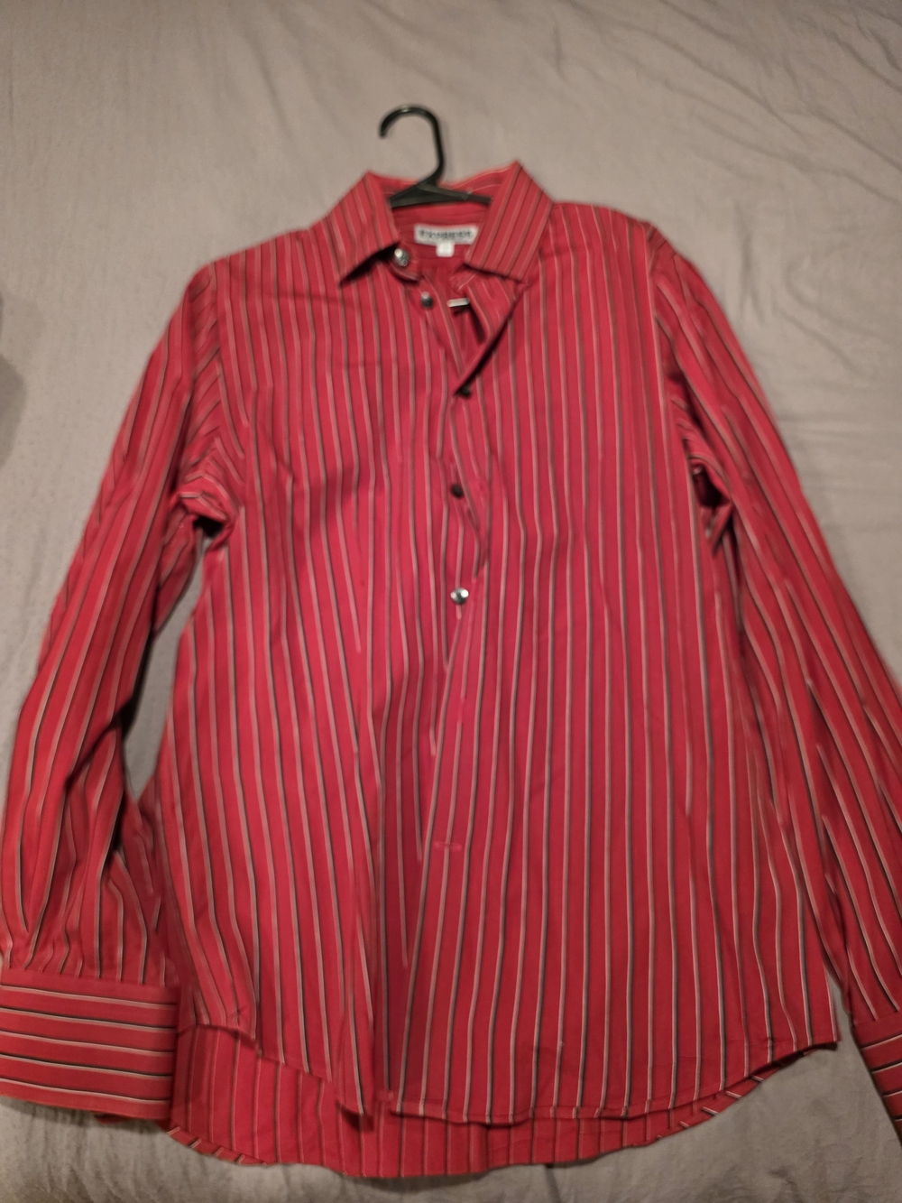 Express Men's Red Striped Dress Shirt with White & Black Pinstripes